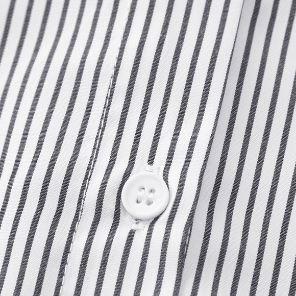 Smocked Cuffed Striped Boyfriend‎ Shirt with Pocket - Picture 13 of 14